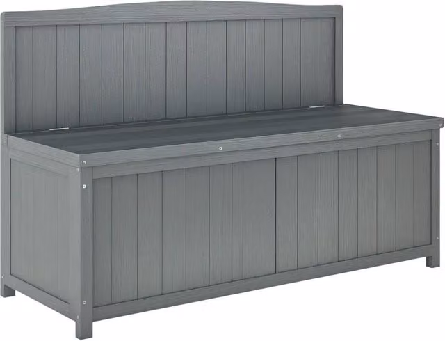 VOGREX Grey Lacquered Wood Storage Bench for Outdoor Garden and Terrace Seating, W/D/H: 75 x 45 x 45 cm