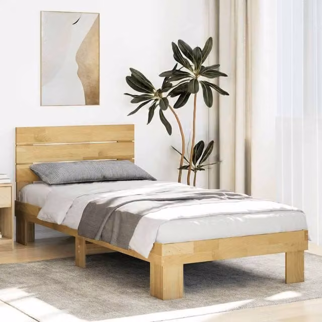 Berkfield Home Solid Wood Oak Bed Frame with Headboard in Brown, W/D/H: 190 x 75 x 75 cm