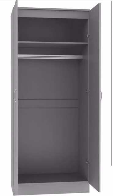 FORGEVIO Grey High Gloss 2 Door Wardrobe with Hinged Doors and Internal Shelving – 1