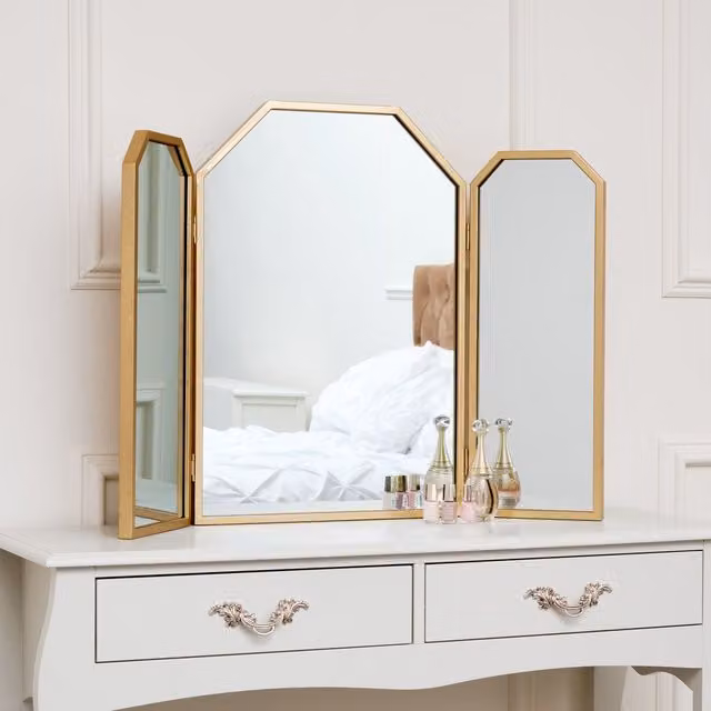 Melody Maison Gold Hexagon Triple Dressing Table Mirror W: 82 cm, H: 59 cm