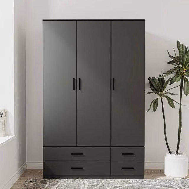 FORGEVIO Modern Black 3 Door 4 Drawer Wardrobe Storage Unit – 1