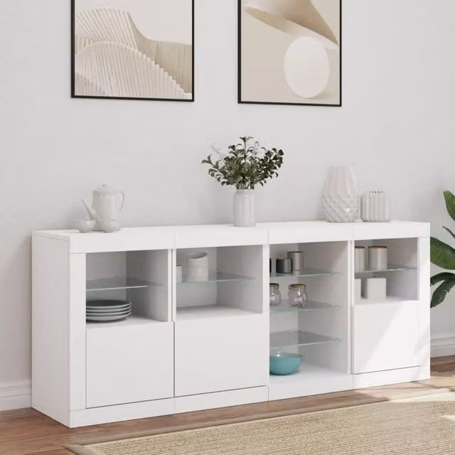 Berkfield Home Modern White Sideboard with Integrated LED Lights, W: 164 cm, D: 37 cm, H: 67 cm – 1