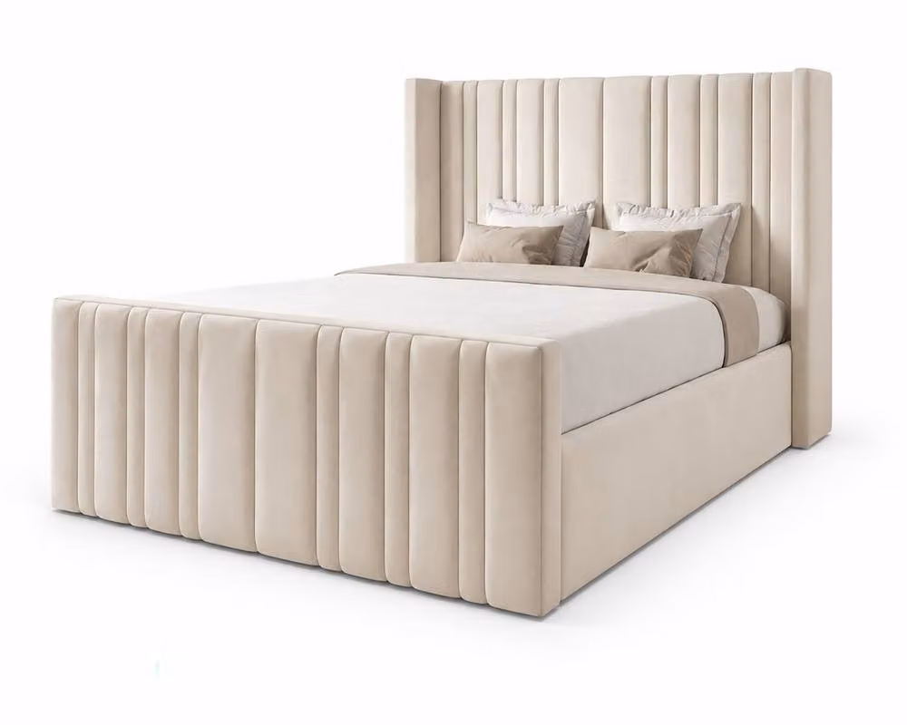 Soft Snooze Beds Panel Divan Ottoman Upholstered Storage Bed in Beige Velvet, W/D: 200 x 200 cm – 2