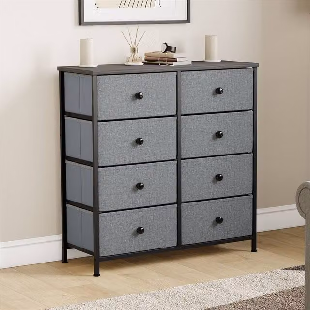 SPETLEK Fabric Chest of Drawers with 8 Storage Compartments in Dark Grey and Black – 1