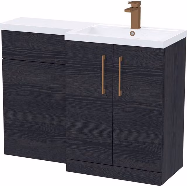Balterley Modern Matt Black Woodgrain Right-Hand Vanity and WC Unit Combination, W: 110 cm, H: 84 cm