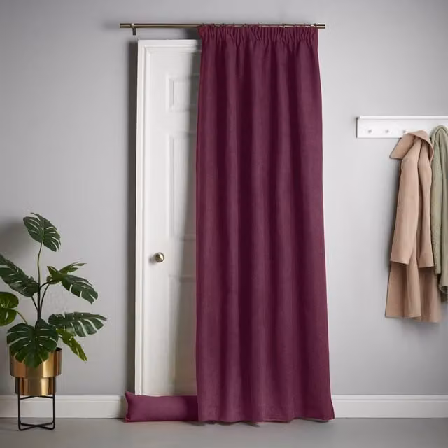 Alan Symonds Luxury Living Velvet Chenille Pencil Pleat Blackout Door Curtain in Purple, W: 56 cm, H: 84 cm