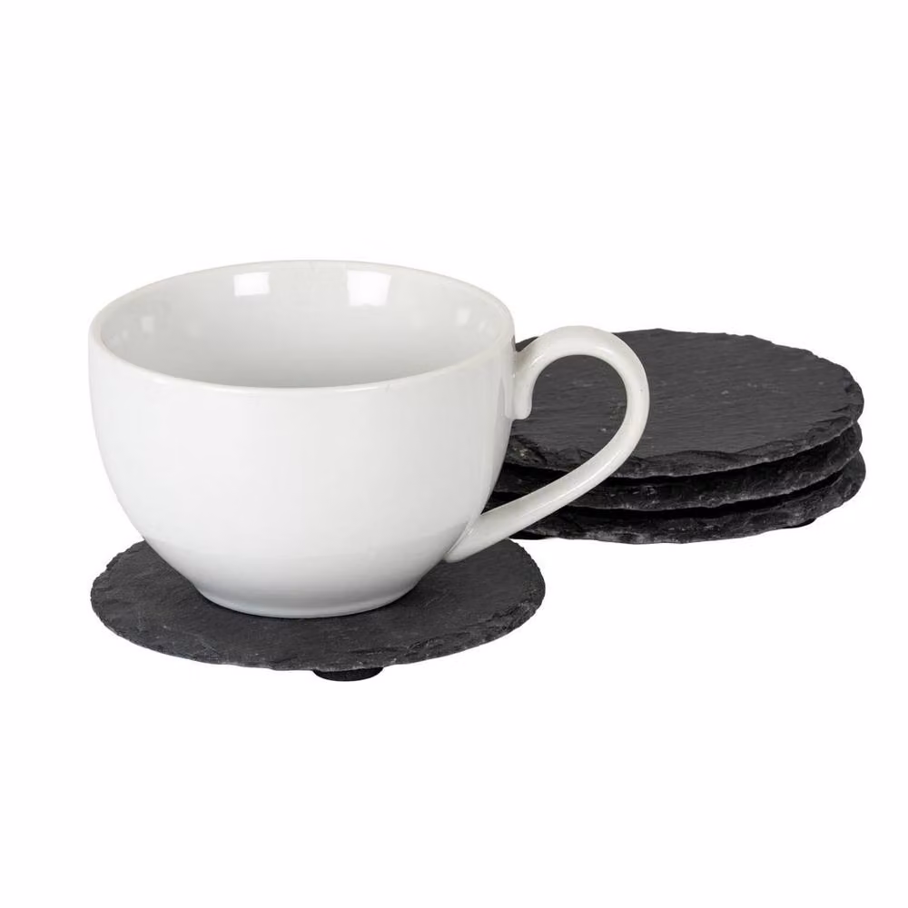 Lemon Pavilion Round Slate Coasters, Set of 4, Black, W: 10 cm, D: 10 cm, H: 4 cm – 2