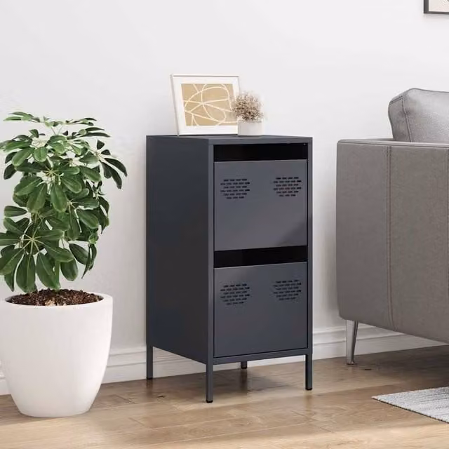 Berkfield Home Anthracite Sideboard in Matt Charcoal Metal, W/D/H: 35 x 39 x 73.5 cm – 1