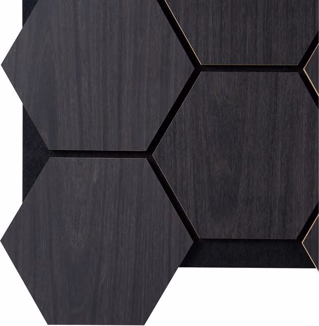 Fuse Acoustic Geometric Hexagon Wood Wall Panel in Anthracite Black