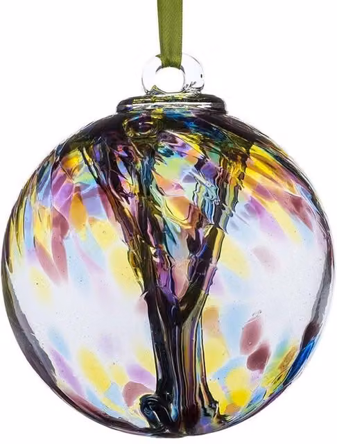Sienna Glass Abstract Spirit Ball Bauble in Purple, Green and Blue, Diameter: 10 cm
