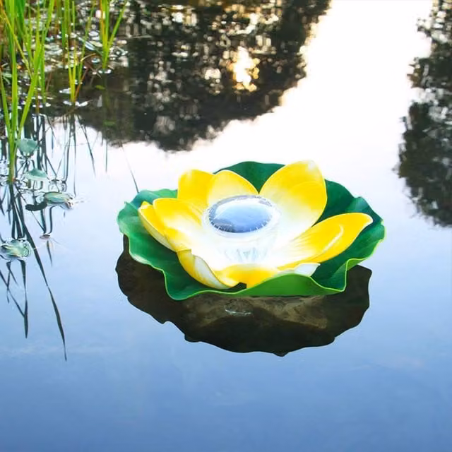 Quipulse Solar-Powered Floating Lotus Flower LED Pond Lights in Yellow
