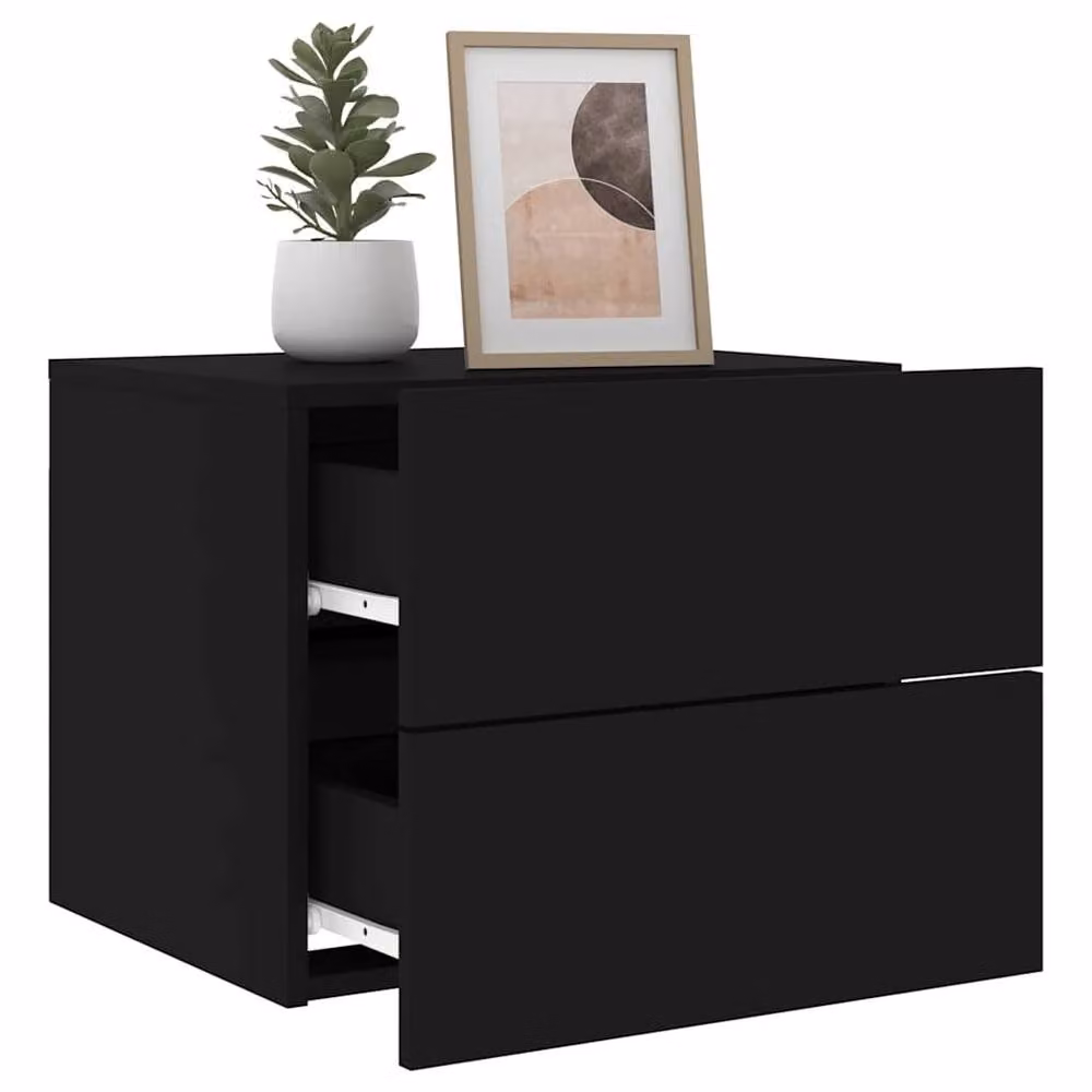 Berkfield Home Set of 2 Black Wall-mounted Bedside Cabinets with Integrated LED Lighting – 4