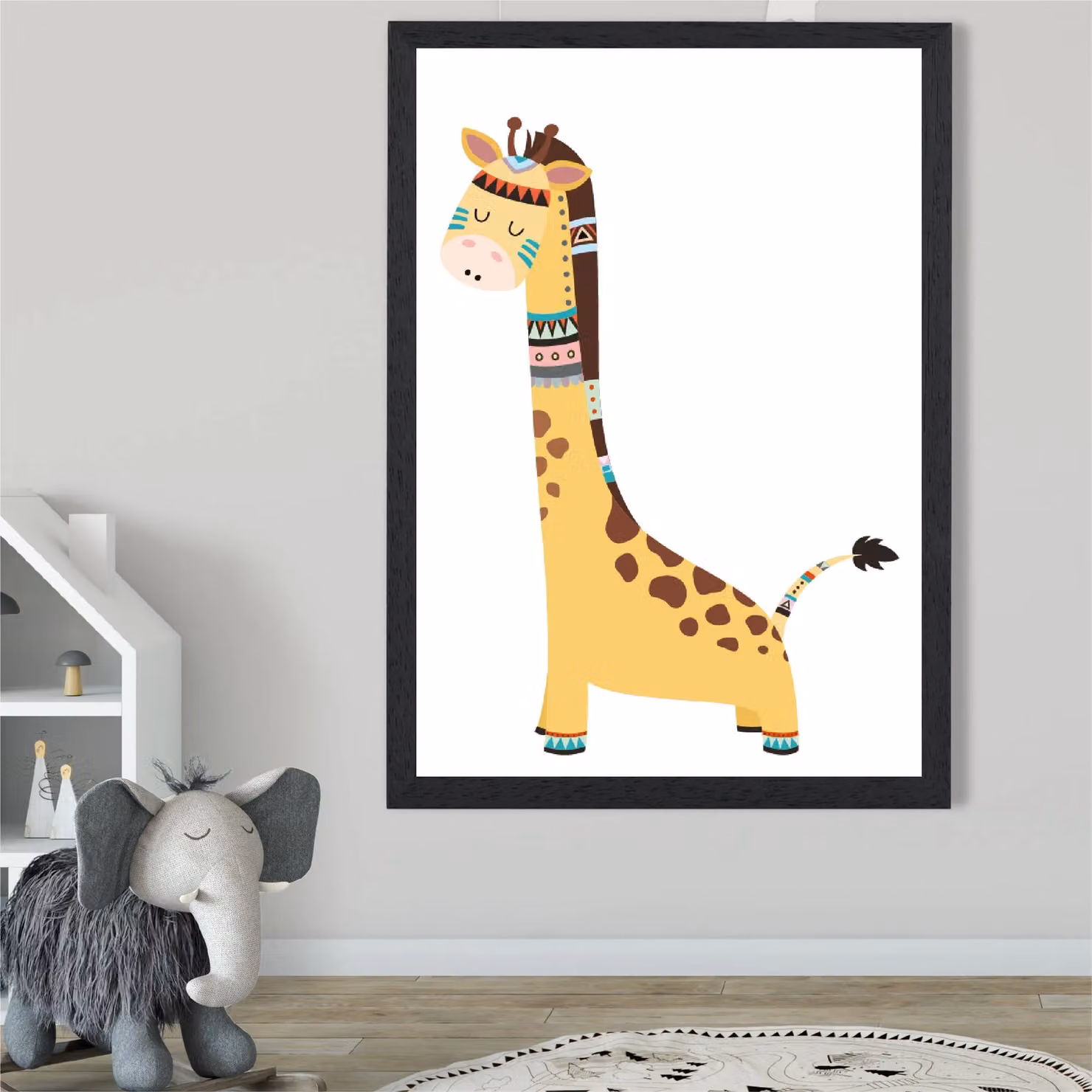 ARTZE Giraffe Tribal Animal Framed Print, Multicolour with Black Frame, A3 – 2