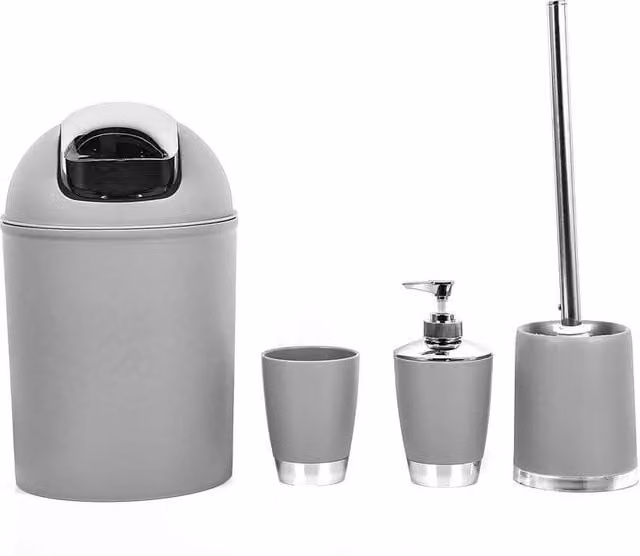 Voltico 4-Piece Bathroom Accessories Set in White and Grey