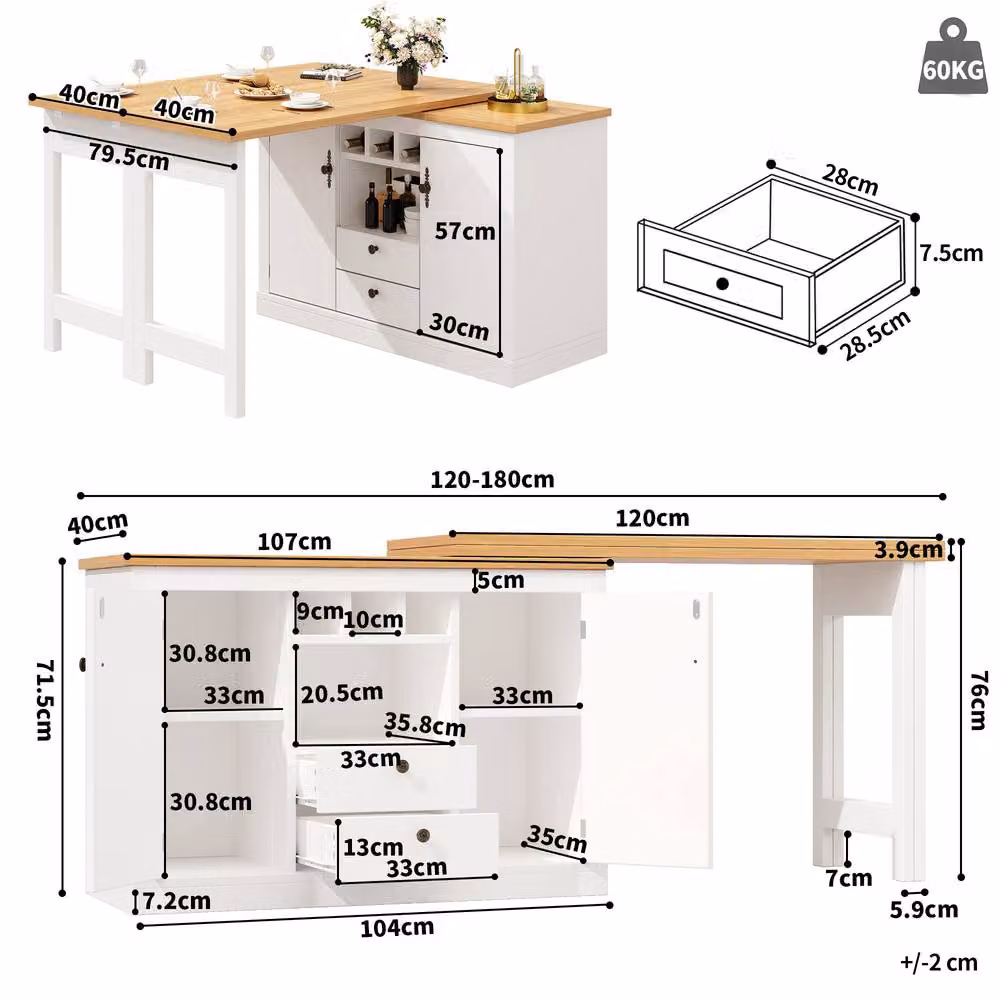 BTM 360 Degree Rotating Bar Table with Storage and Wine Rack in White and Black, W/D/H: 76 x 40 x 40 cm – 5