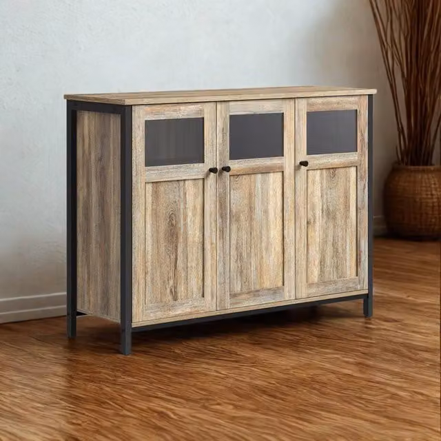 Pirlo Plush Multipurpose Kitchen Sideboard Buffet Cabinet with Doors in Light Brown – 1