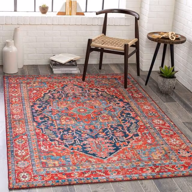 Livabliss Iris Vintage Boho Traditional Rug in Blue, Red and Beige, W: 150 cm, D: 230 cm