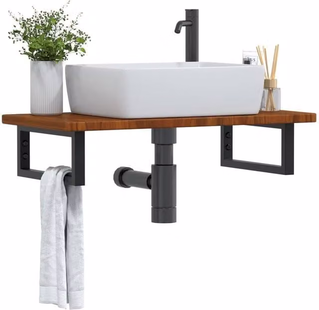 Berkfield Home Wall Mounted Basin Shelf in Brown Oak and Steel – 1