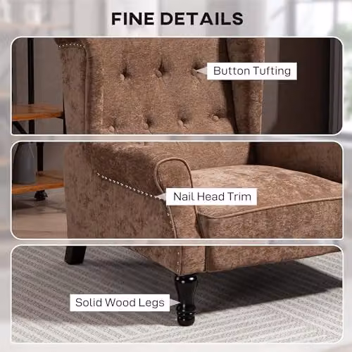 HOMCOM Vintage Recliner Armchair with Integrated Footrest and Solid Wood Frame in Brown – 6