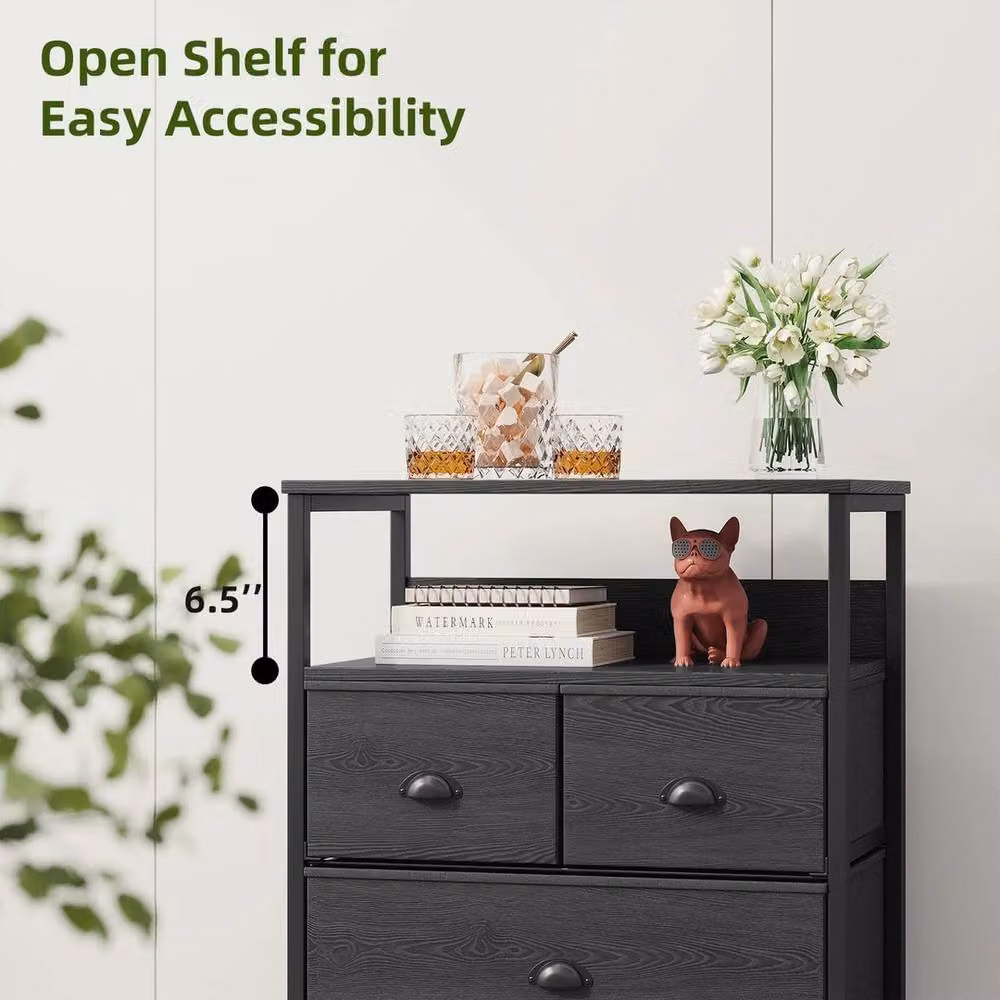 FORGEVIO Modern Black Bedside Table Cabinet with 3 Drawers – 6