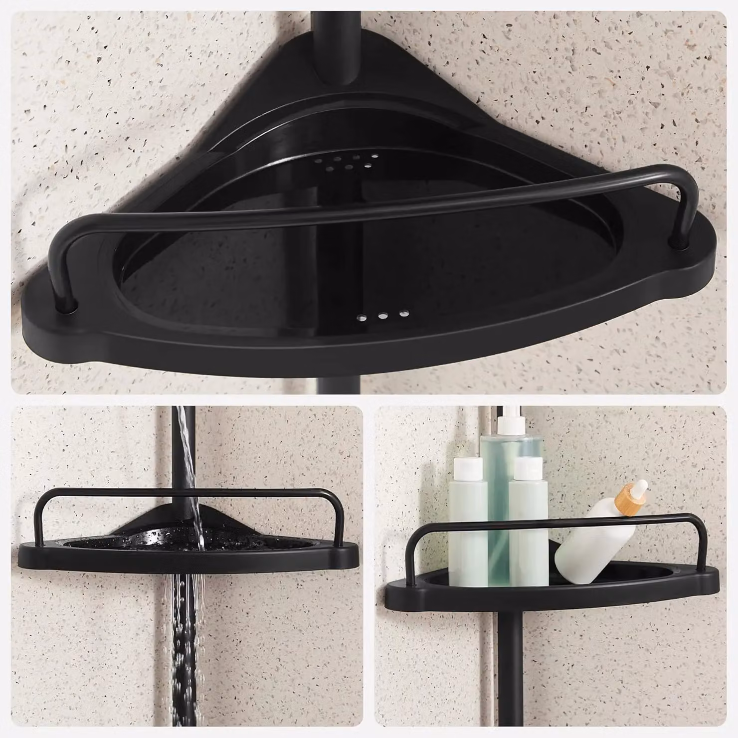SONGMICS 4-Tier Adjustable Corner Bathroom Shower Shelf in Black Matt Metal – 3
