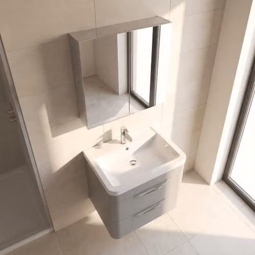 Balterley Modern Wall Hung 2 Drawer Bathroom Vanity Unit with Basin in Matt Grey, W/D/H: 61 x 45 x 54 cm – 2