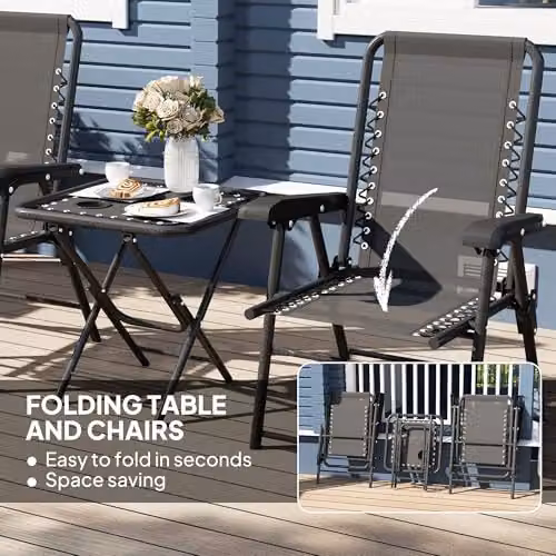 Outsunny 3 Piece Folding Garden Bistro Set in Black Metal – 4