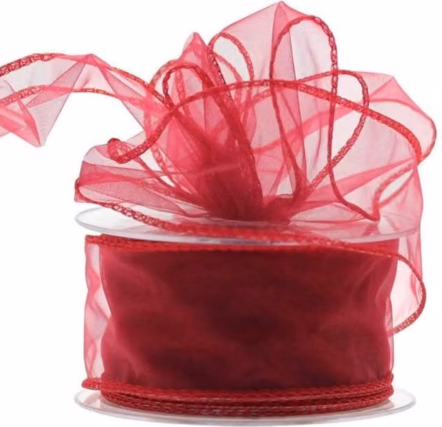KDMD Burgundy Wired Chiffon Ribbon, 2 Pack, Red, W: 50 mm, L: 20 m – 1