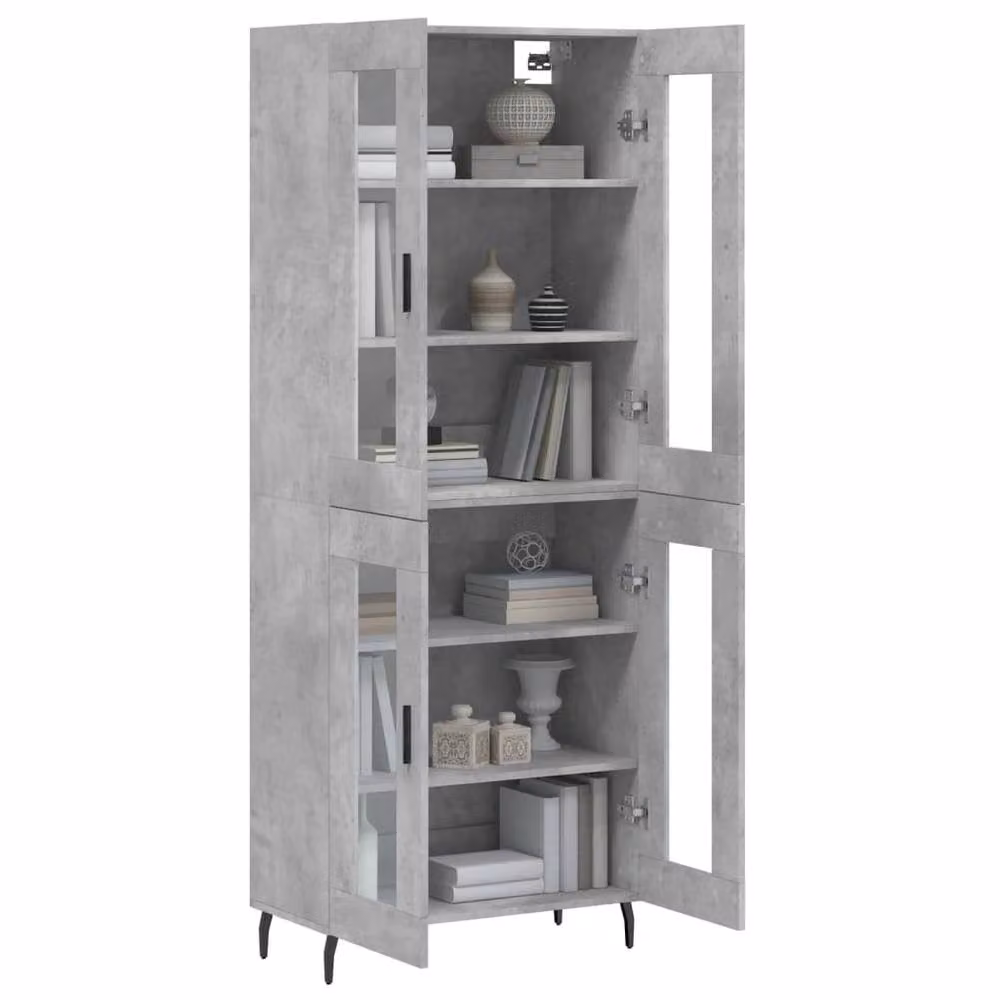 Berkfield Home Highboard in Concrete Grey with Glass Doors, W/D/H: 69.5 x 34 x 180 cm – 3