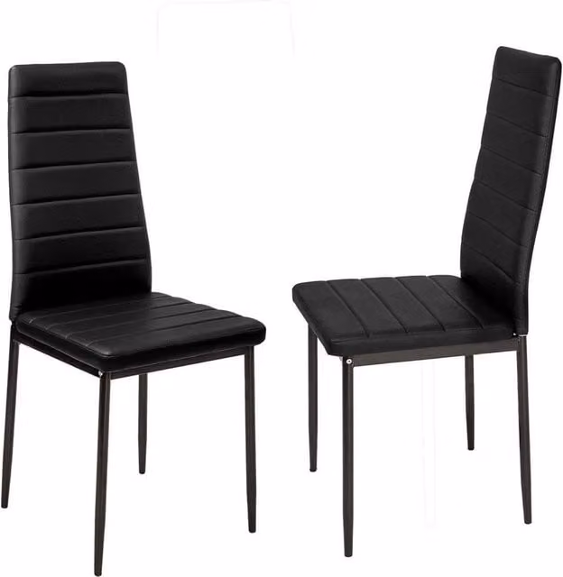 FLAVORA Set of 2 Modern Padded Faux Leather Dining Chairs in Black, H 100 cm x W 60 cm x D 60 cm – 1