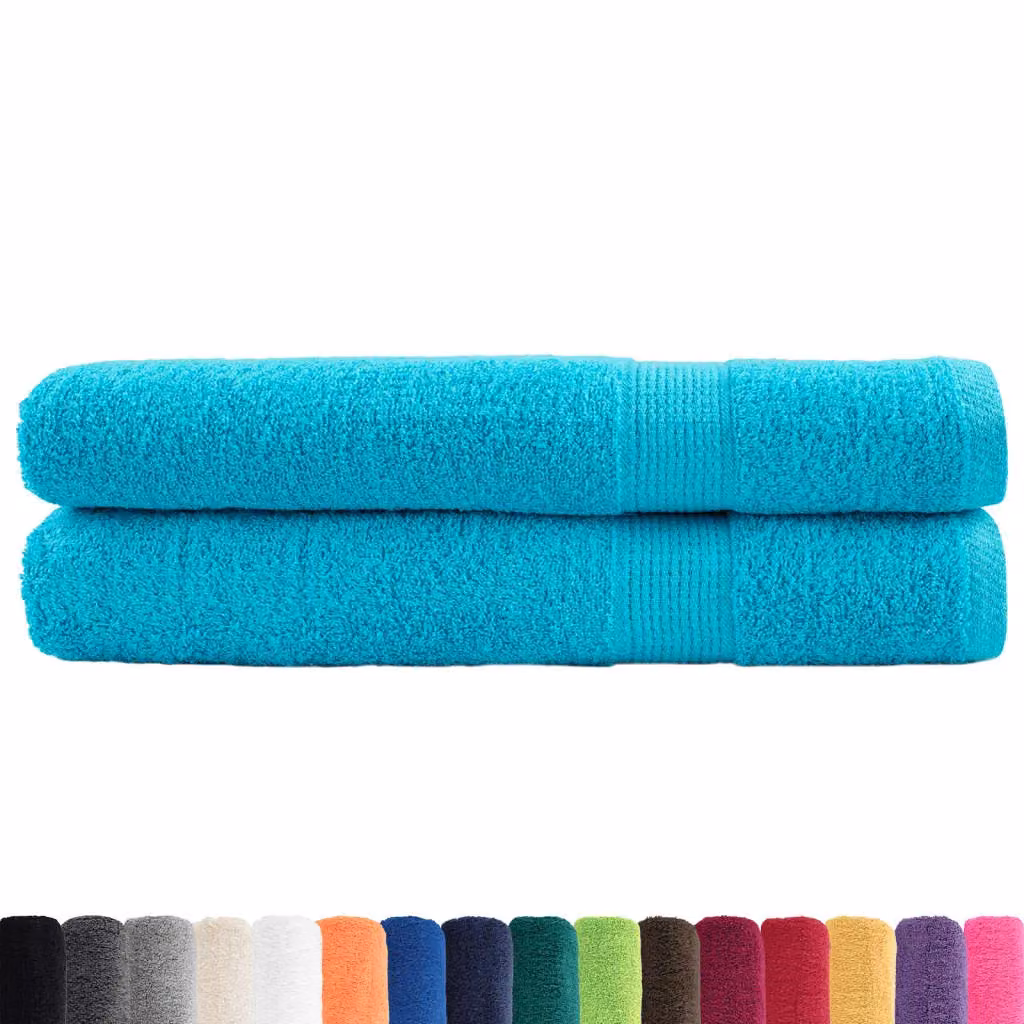 Berkfield Home SOLUND Premium Cotton Terry Towels, 2 Pack, Turquoise Blue, W: 100 cm, L: 200 cm, 600 gsm – 2