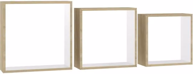 Berkfield Home Wall Mounted Cube Shelves, 3 Piece Set in White and Sonoma Oak Natural