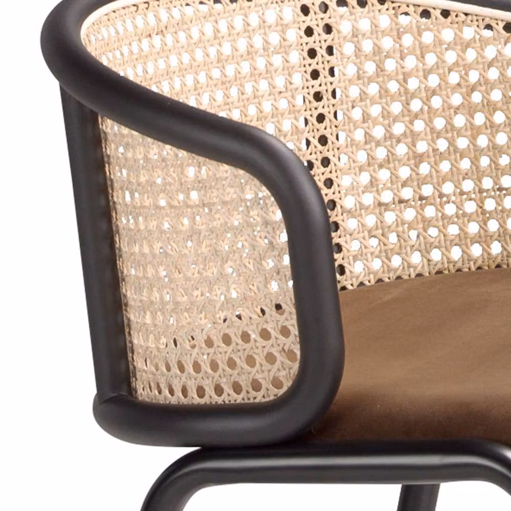 Angel Cerda Brown Velvet and Rattan Stool with Metal Frame – 4