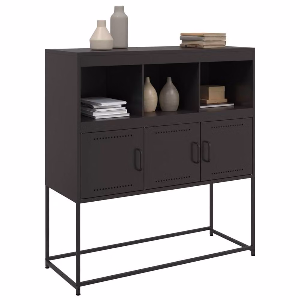 Berkfield Home Black Matt Metal Sideboard W/D/H: 100.5 x 39 x 107 cm – 3