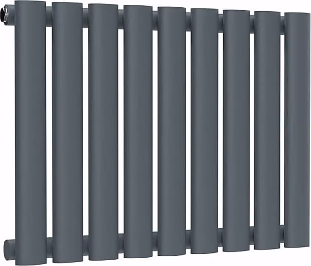 Lux Heat Oval Horizontal Single Radiator in Slate Grey, W: 54 cm, H: 40 cm