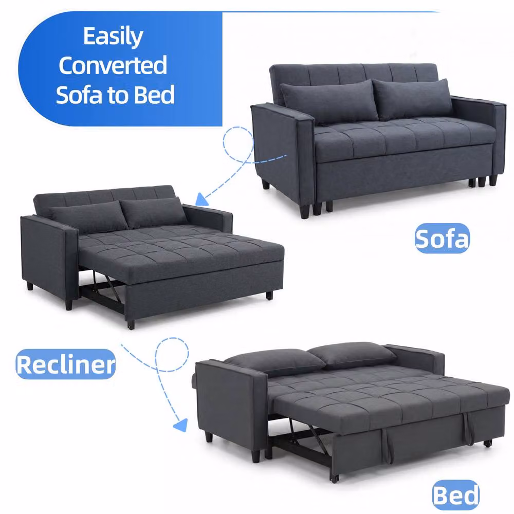 FURNITURE ONE Double Convertible 3 in 1 Pull Out Sofa Bed in Light Grey – 3