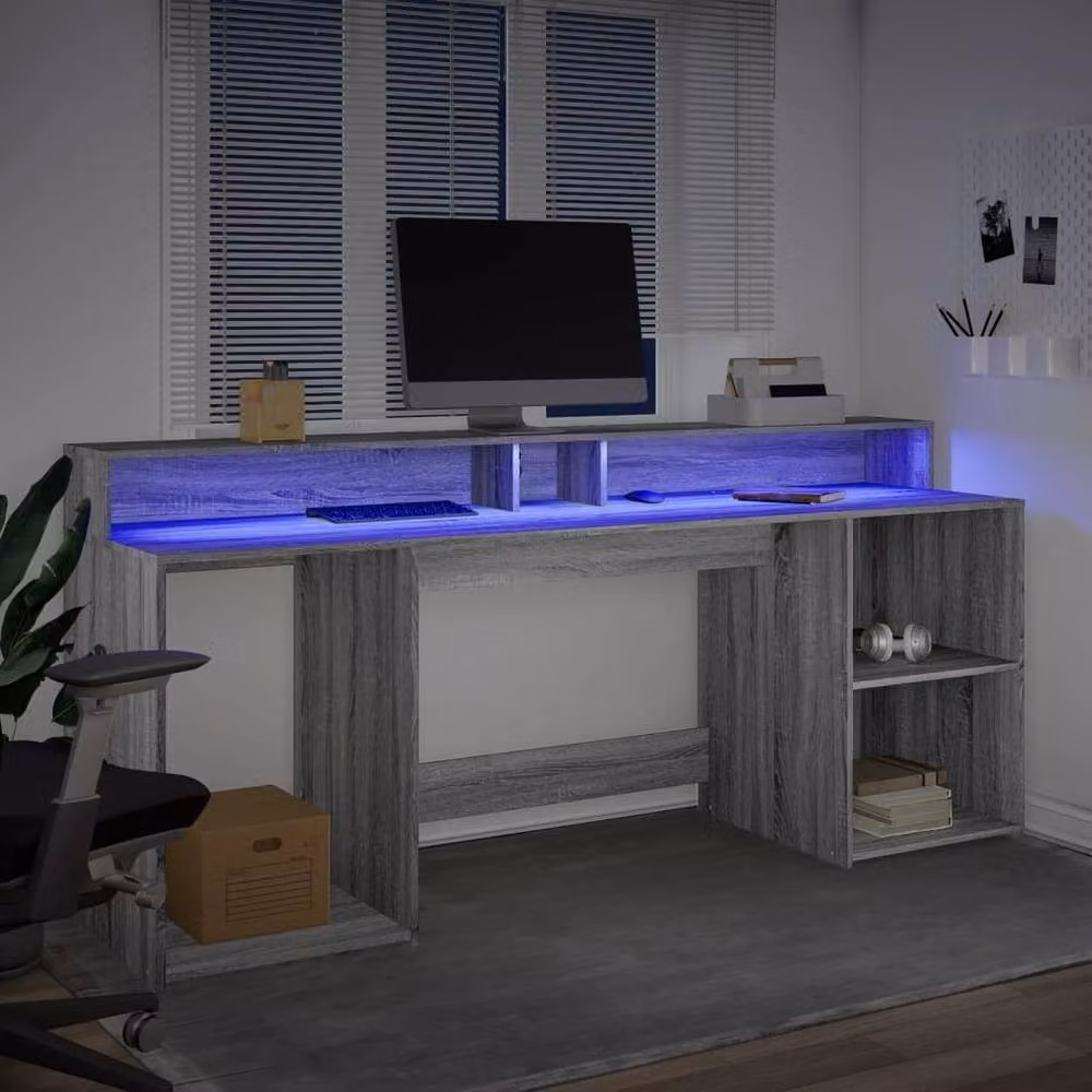 Berkfield Home Grey Sonoma Gaming Desk with LED Lights, W/D/H: 200 x 55 x 91 cm – 4