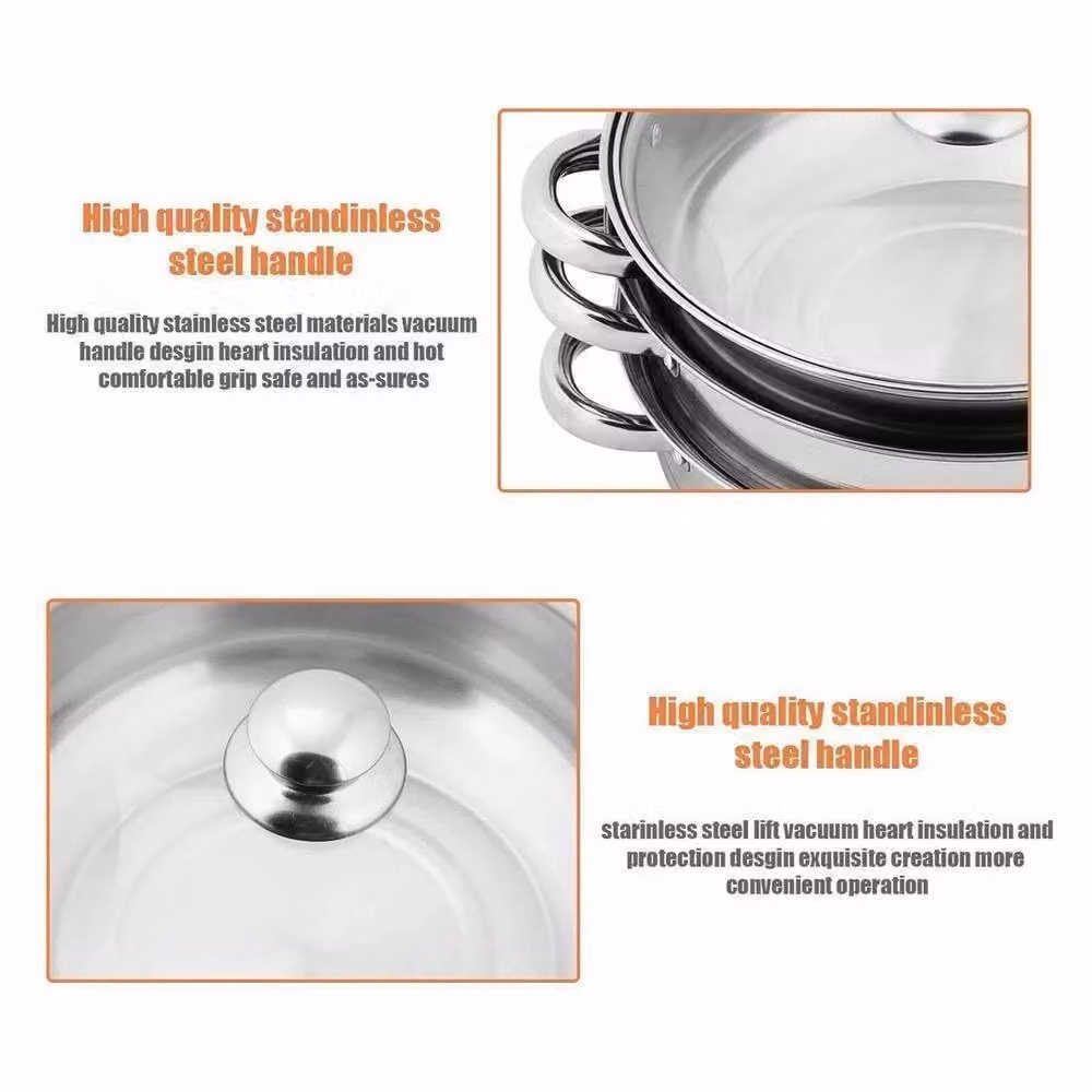 Pawnora 3-Tier Stainless Steel Steamer Pot in Silver, 28 cm – 2