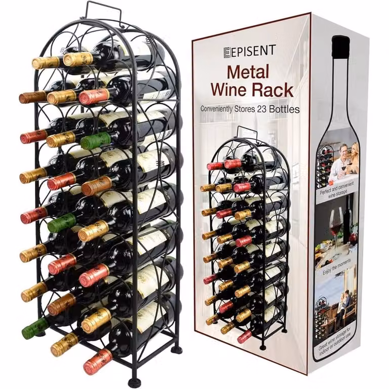 FLAVORA 23 Bottle Freestanding Black Metal Wine Rack