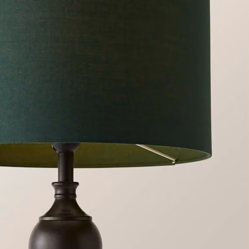 ValueLights Declan Metal Candlestick Table Lamp with Green Fabric Drum Shade and Bulb – 3