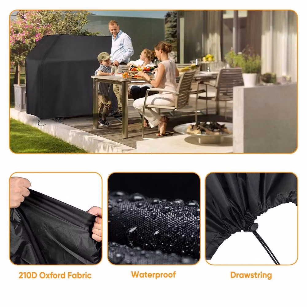 KORVIXA Heavy Duty BBQ Cover, Black, W: 145 cm, D: 61 cm, H: 117 cm – 3