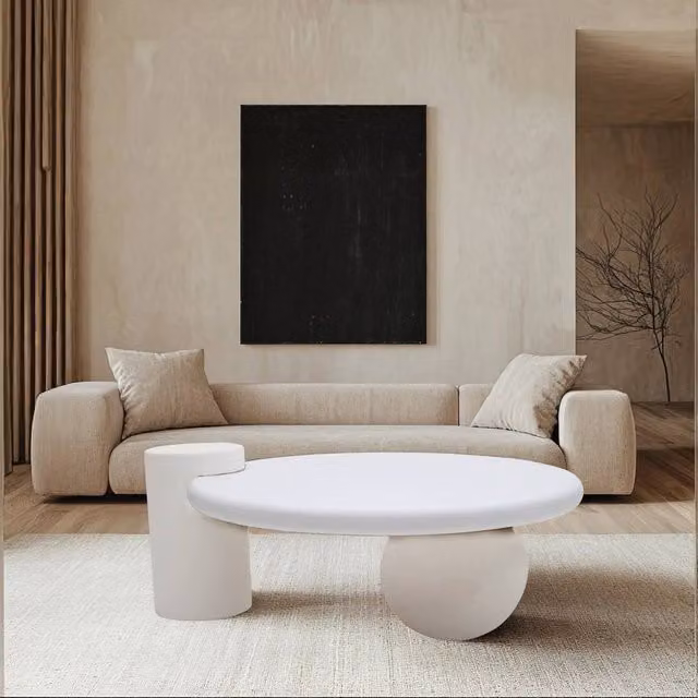 IH Design Udaipur Modern Geometric Abstract Coffee Table in White Matt Finish