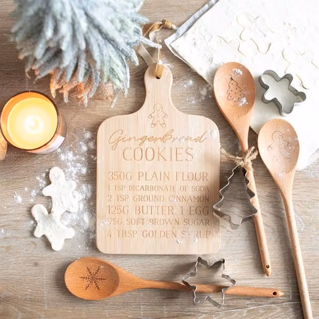 KDMK Gingerbread Cookies Bamboo Serving Board for Festive Treats, Brown