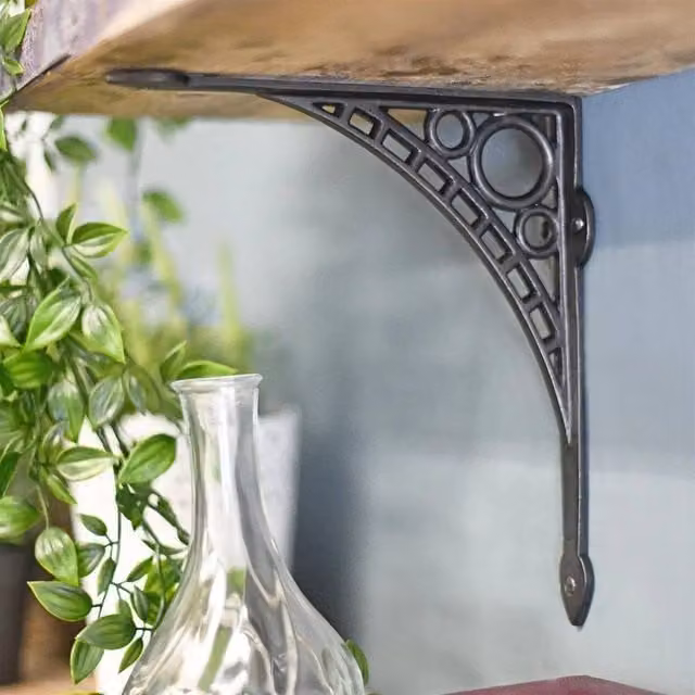 NESTLUNE Rustic Cast Iron Wall Mounted Shelf Support Brackets in Matt Black, W/D/H: 20 x 22 x 52 cm