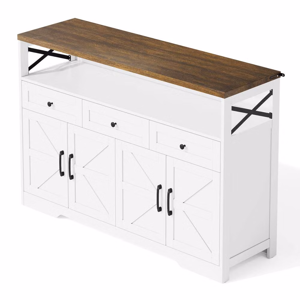 Rolipo Farmhouse Sideboard White Coffee Bar Cabinet with Storage Drawers – 2
