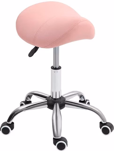 HOMCOM Pink PU Leather Saddle Stool with Moulded Padded Seat and Adjustable Height – 1