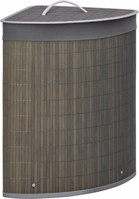 HOMCOM 55L Grey Bamboo Corner Laundry Hamper with Lid and Handles, W/D/H: 38 x 38 x 57 cm – 1