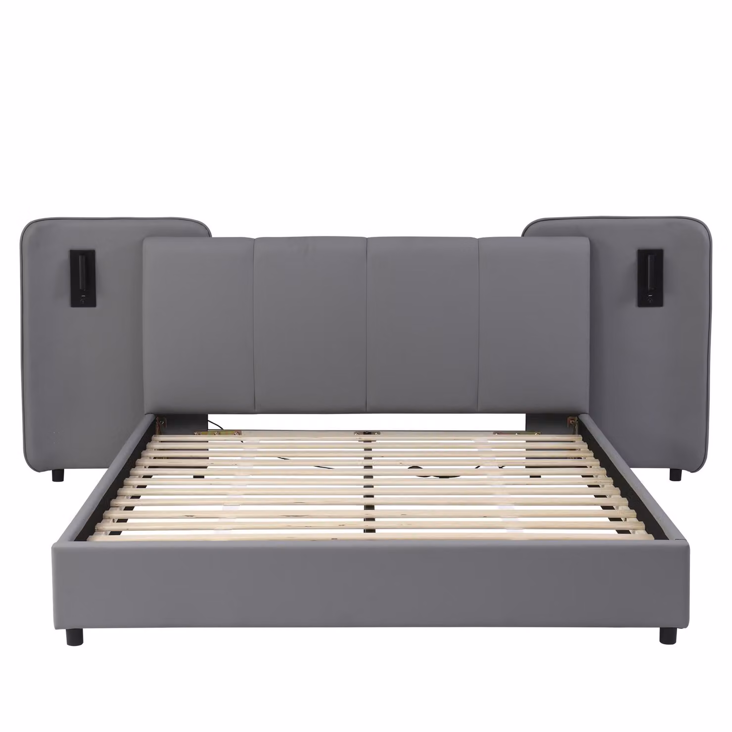 Aosom UK Grey Upholstered Double Bed with USB Charging Port and Under-Bed Lighting, W/D/H: 221 x 209 x 86.5 cm – 2
