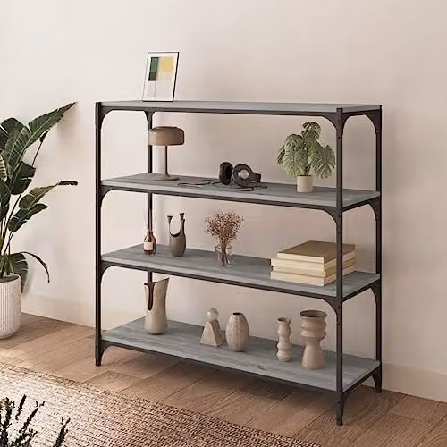 vidaXL Industrial Style Book Cabinet in Grey Sonoma Finish with 4 Shelves and Steel Frame – 3