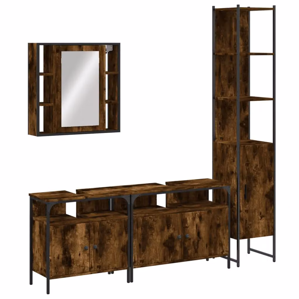 Berkfield Home 4 Piece Smoked Oak Bathroom Cabinet Set in Brown – 2